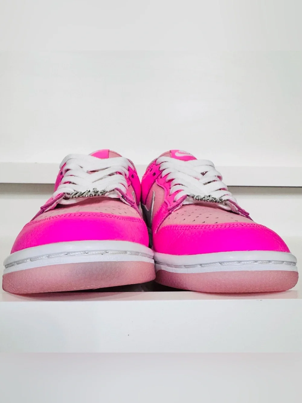 Nike Dunk Low Pink Grey GS 4.5 • Deadstock Clean • Lace Charms • Barbie Pop